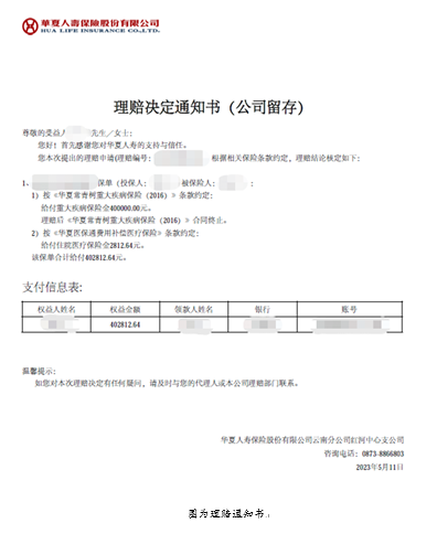 华夏保险红河中支赔付40万重疾保险金